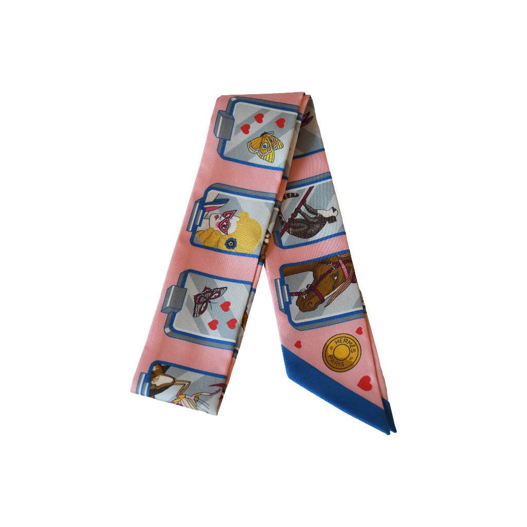 Hermes Story Silk Twilly Scarf Pink